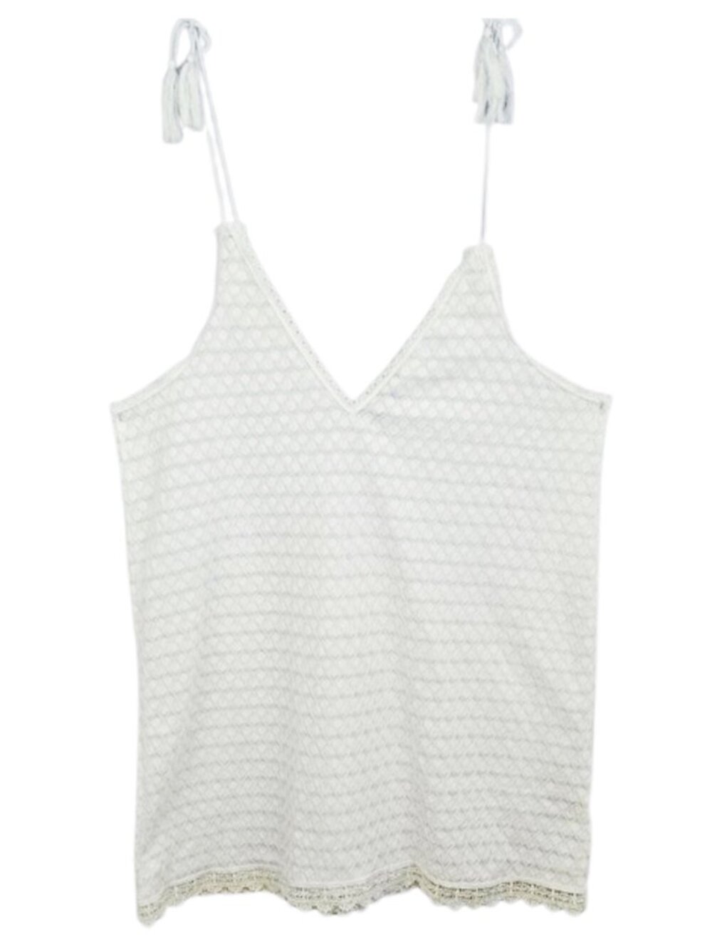 Serra White Textured Jacquard Tassel Strap Boho Cami XL